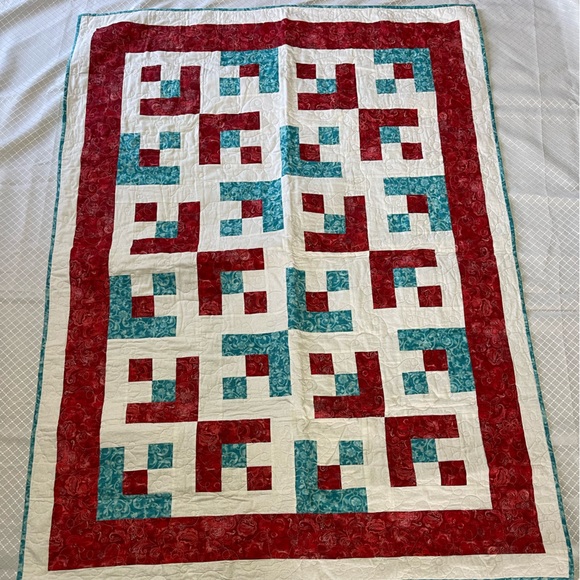 This quilt is made of all new materials and measures approximately 42”x56”.